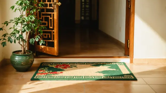 風水で運気アップする青い模様のおしゃれな玄関マット